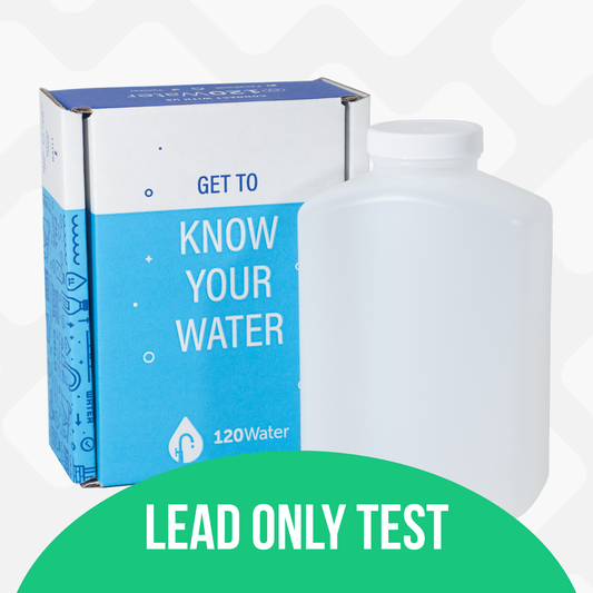 120Water lead-only water testing kit with packaging on a white background